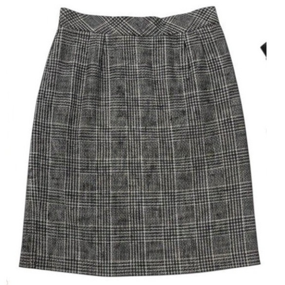 Vintage Talbots Pencil Skirt Womens Sz. 14 Grey Wool Blend Glen Plaid Lined Skir